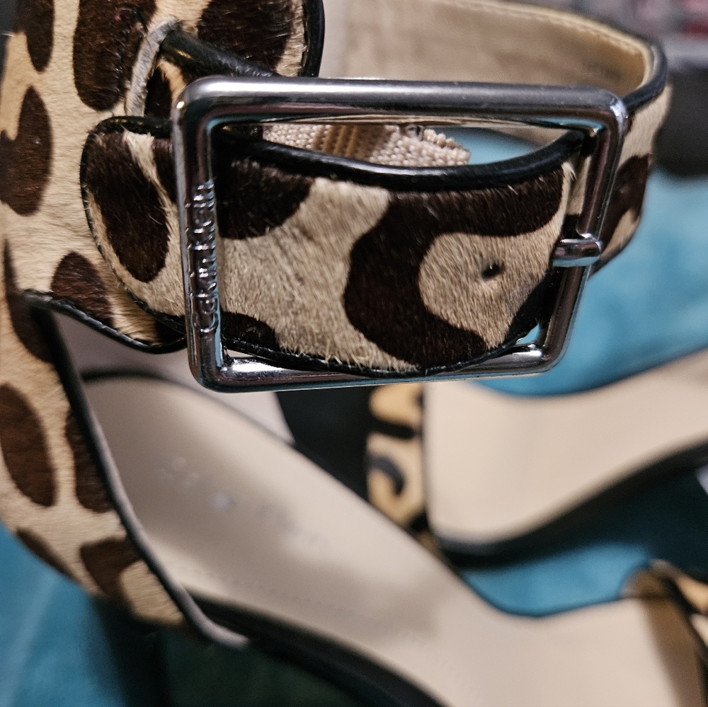 Calvin Klein Leopard Print Ankle Strap Sandals - Picture 5 of 8